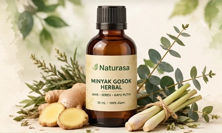 Minyak Gosok Herbal Naturasa bersama jahe dan sereh